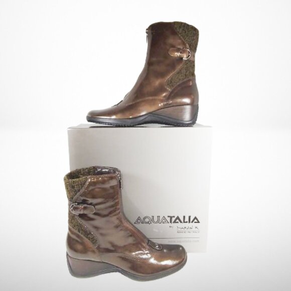 Aquaitalia Miracle Waterproof Front Zipped Boots in Hazelnut Patent Leather - Picture 4 of 16